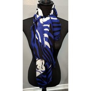 Fashion Chic Sheer Scarf Black White & Royal Blue Zebra Print Thin Light Weight